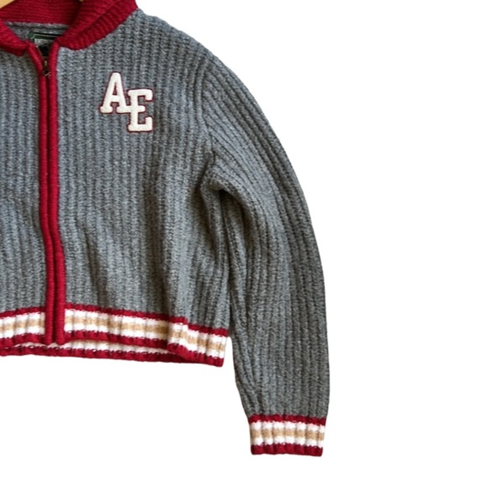 American Eagle Vintage Style Letterman Cardigan Sweater Red/Gray Size Large - Picture 4 of 7
